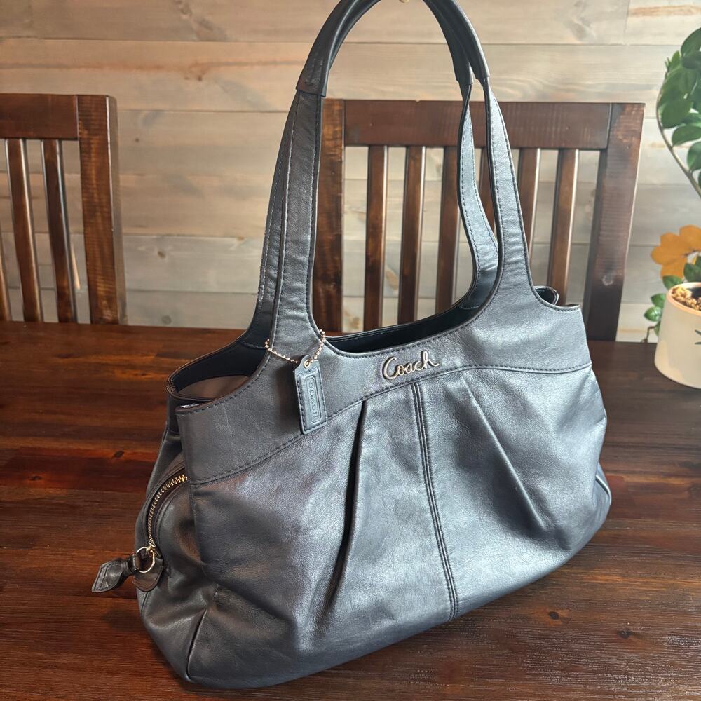 COACH | Vintage Y2K Lexi Metallic Navy Leather Shoulder Bag F18829 2000s